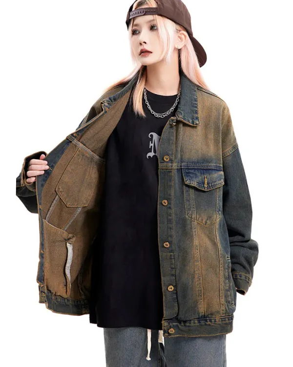 Coats & Jackets*Boogzel Clothing Washed Loose Denim Jacket Brown