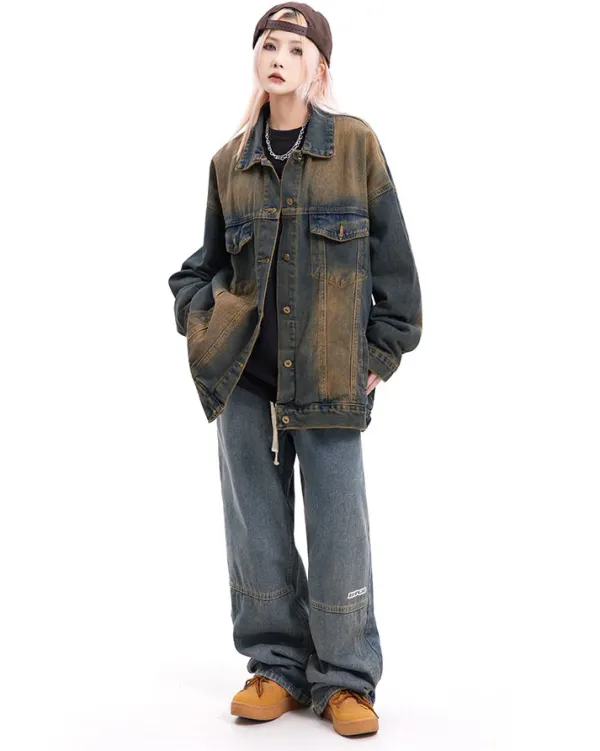 Coats & Jackets*Boogzel Clothing Washed Loose Denim Jacket Brown