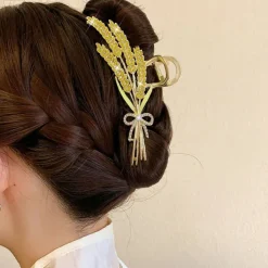 Hair Accessories*Boogzel Clothing Wheat Flower Hair Claw Gold/green