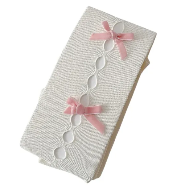 Other*Boogzel Clothing White & Pink Bow Tights