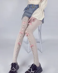 Other*Boogzel Clothing White & Pink Bow Tights