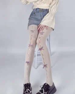 Other*Boogzel Clothing White & Pink Bow Tights
