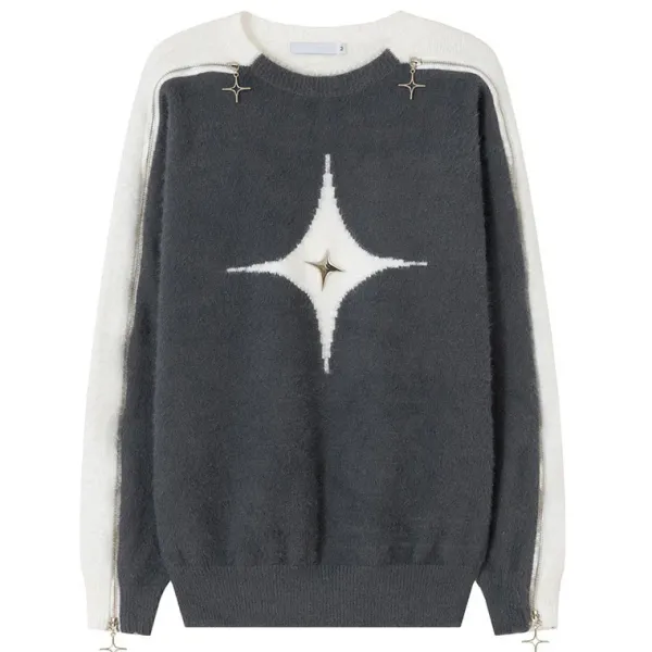 Sweaters*Boogzel Clothing White Star Open-Shoulder Sweater