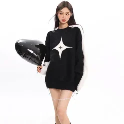 Sweaters*Boogzel Clothing White Star Open-Shoulder Sweater