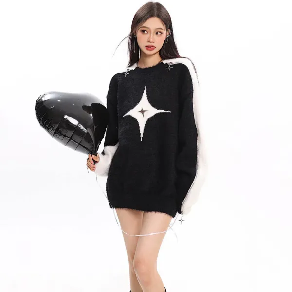 Sweaters*Boogzel Clothing White Star Open-Shoulder Sweater