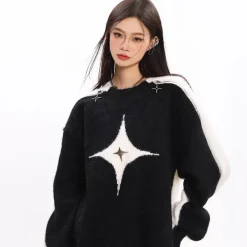 Sweaters*Boogzel Clothing White Star Open-Shoulder Sweater