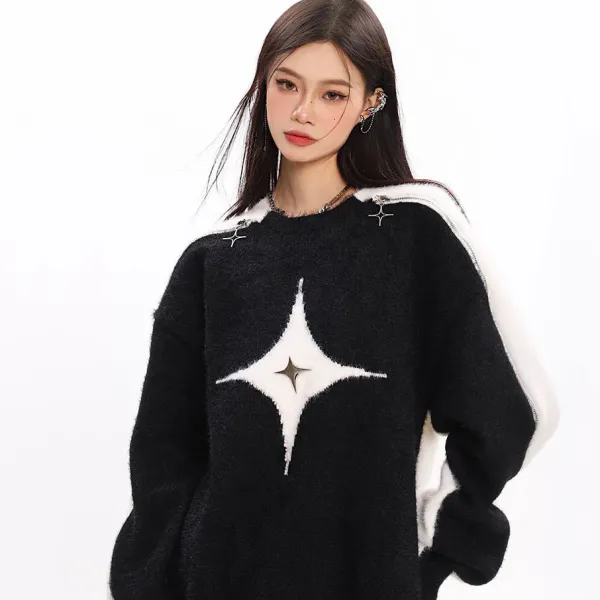 Sweaters*Boogzel Clothing White Star Open-Shoulder Sweater