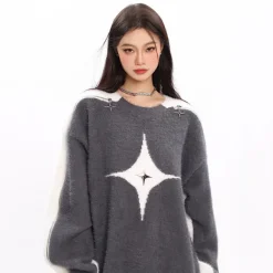 Sweaters*Boogzel Clothing White Star Open-Shoulder Sweater