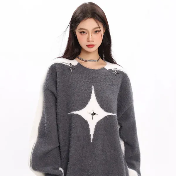 Sweaters*Boogzel Clothing White Star Open-Shoulder Sweater