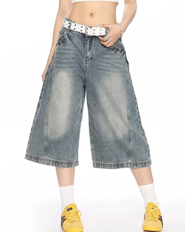 Jeans*Boogzel Clothing Wide Leg Vintage Wash Culotte Jeans Blue