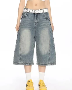 Jeans*Boogzel Clothing Wide Leg Vintage Wash Culotte Jeans Blue