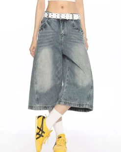 Jeans*Boogzel Clothing Wide Leg Vintage Wash Culotte Jeans Blue