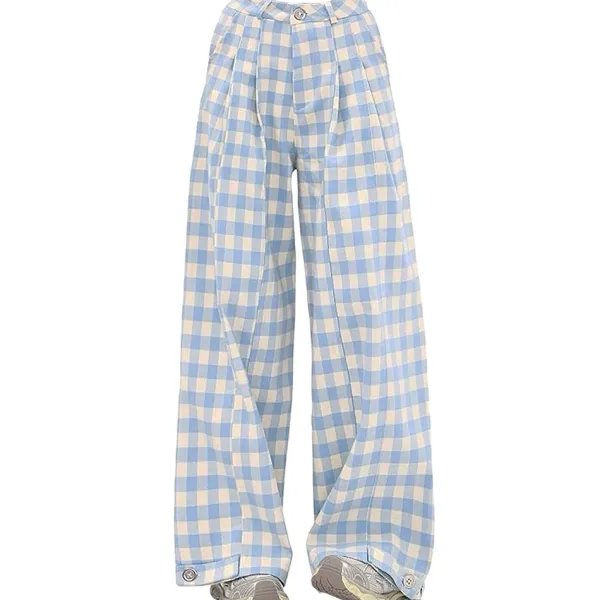Pants & Trousers*Boogzel Clothing Wide-Leg Gingham Trousers Blue
