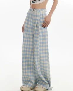 Pants & Trousers*Boogzel Clothing Wide-Leg Gingham Trousers Blue