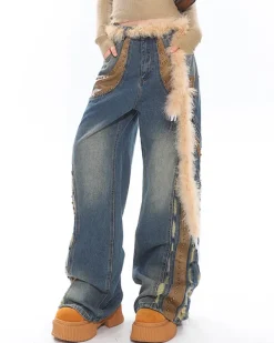 Jeans*Boogzel Clothing Wild West Fur Jeans Blue/brown