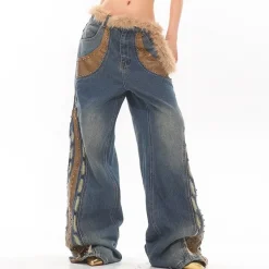 Jeans*Boogzel Clothing Wild West Fur Jeans Blue/brown
