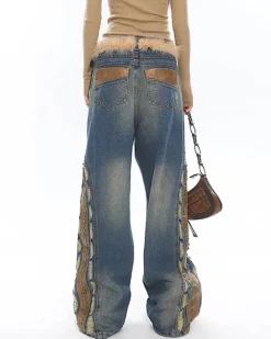 Jeans*Boogzel Clothing Wild West Fur Jeans Blue/brown