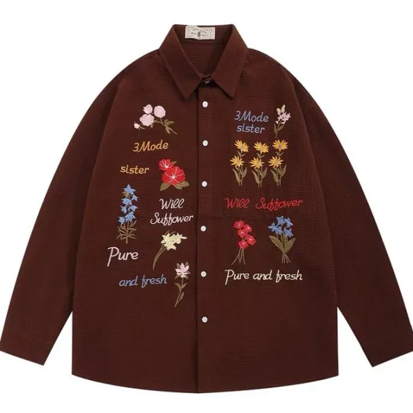 Long Sleeve Tops*Boogzel Clothing Wildflowers Embroidery Shirt