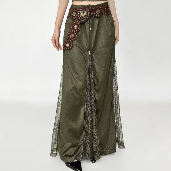 Skirts*Boogzel Clothing Woodland Dreams Lace-Slit Maxi Skirt Green