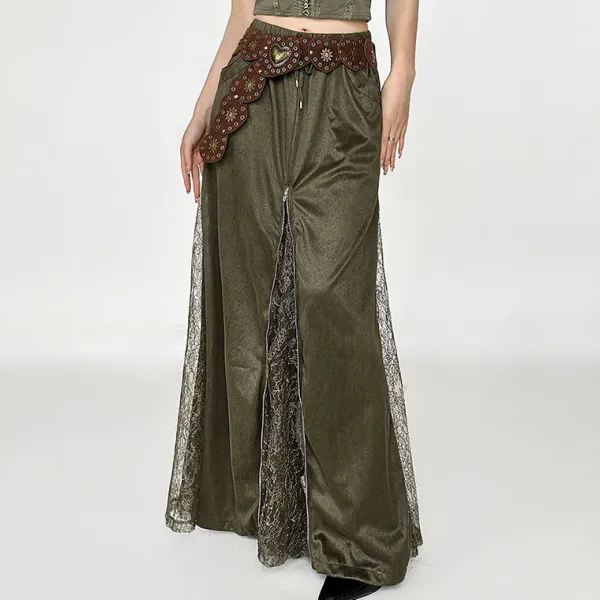 Skirts*Boogzel Clothing Woodland Dreams Lace-Slit Maxi Skirt Green