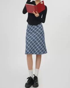 Skirts*Boogzel Clothing Worry Less Plaid Midi Skirt Blue