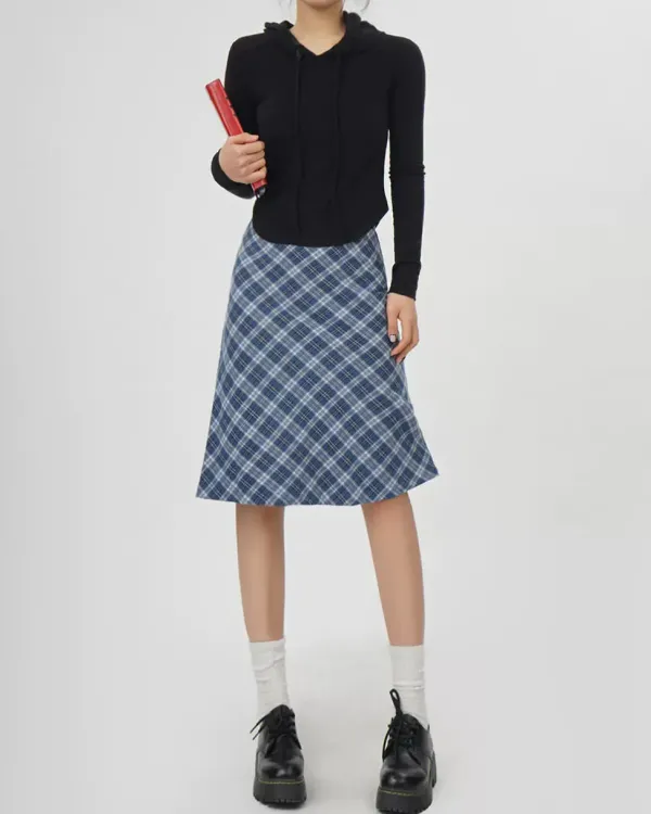 Skirts*Boogzel Clothing Worry Less Plaid Midi Skirt Blue