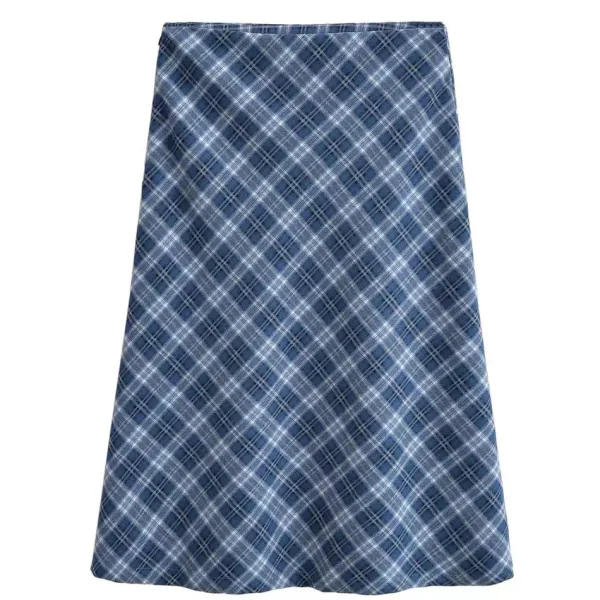 Skirts*Boogzel Clothing Worry Less Plaid Midi Skirt Blue