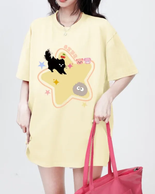 Aesthetic T-Shirts & Graphic Tees*Boogzel Clothing Yellow Star Cat T-Shirt