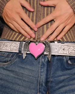 Belts & Chains*Boogzel Clothing Y2K Aesthetic Angel Wings Heart Belt Silver/pink