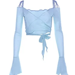 Y2K Tops|Long Sleeve Tops*Boogzel Clothing Y2K Aesthetic Flare Sleeves Mesh Top