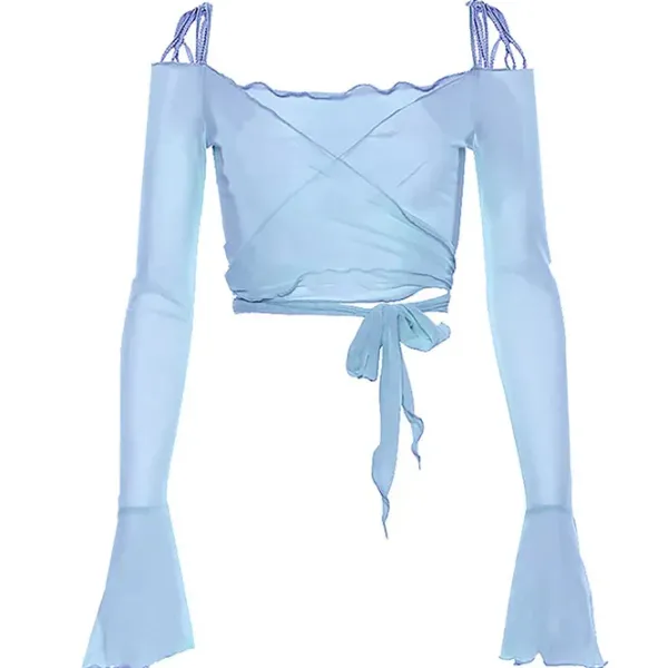 Y2K Tops|Long Sleeve Tops*Boogzel Clothing Y2K Aesthetic Flare Sleeves Mesh Top
