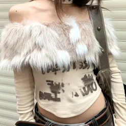 Y2K Tops|Crop Tops*Boogzel Clothing Y2K Aesthetic Fur Top Brown