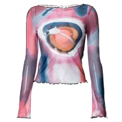 Y2K Tops|Long Sleeve Tops*Boogzel Clothing Y2K Aesthetic Galaxy Mesh Top Pink