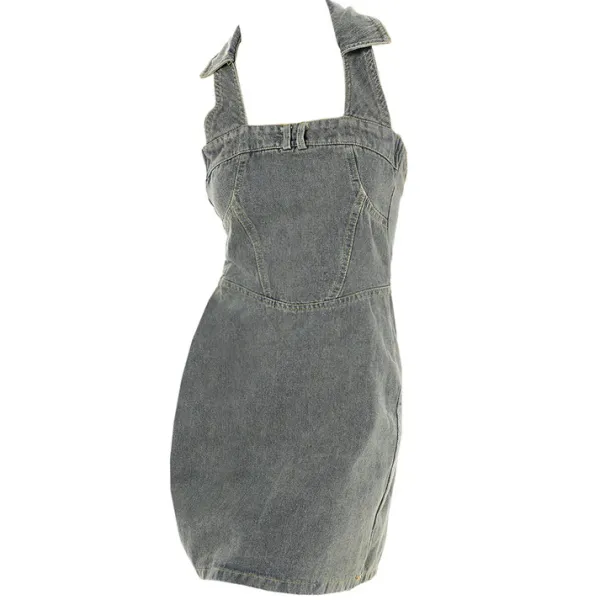 Dresses & Rompers*Boogzel Clothing Y2K Aesthetic Halter Denim Dress Grey
