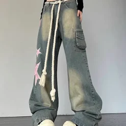 Jeans*Boogzel Clothing Y2K Aesthetic Star Jeans Blue/pink