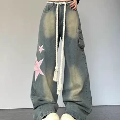 Jeans*Boogzel Clothing Y2K Aesthetic Star Jeans Blue/pink