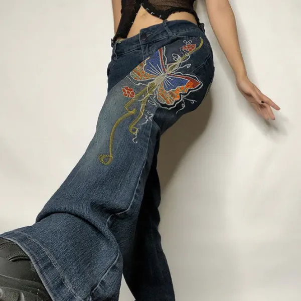 Jeans*Boogzel Clothing Y2K Aesthetic Wide Leg Jeans Blue