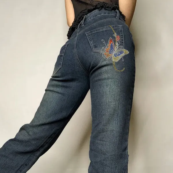 Jeans*Boogzel Clothing Y2K Aesthetic Wide Leg Jeans Blue