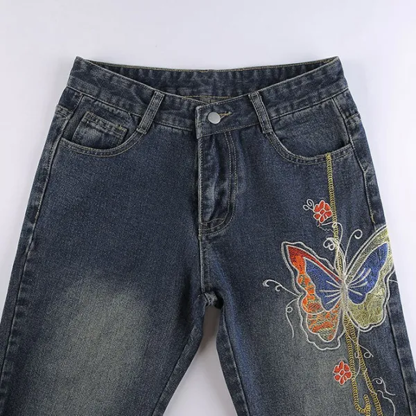 Jeans*Boogzel Clothing Y2K Aesthetic Wide Leg Jeans Blue