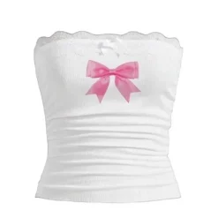 Y2K Tops|Crop Tops*Boogzel Clothing Y2K Bowknot Lace Tube Top White