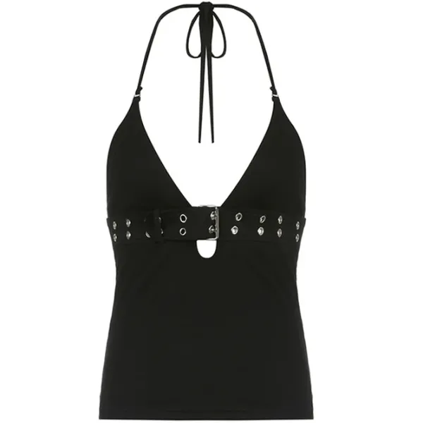 Y2K Tops*Boogzel Clothing Y2K Buckle Halter Top Black
