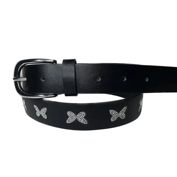 Belts & Chains*Boogzel Clothing Y2K Butterfly Rhinestone Belt Black