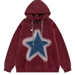 Hoodies*Boogzel Clothing Y2K Denim Star Zip Up Hoodie