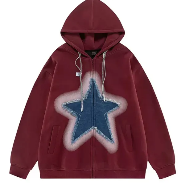 Hoodies*Boogzel Clothing Y2K Denim Star Zip Up Hoodie