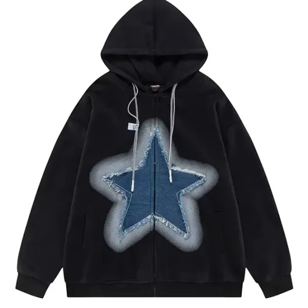 Hoodies*Boogzel Clothing Y2K Denim Star Zip Up Hoodie