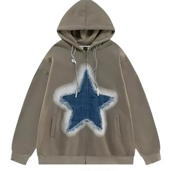 Hoodies*Boogzel Clothing Y2K Denim Star Zip Up Hoodie