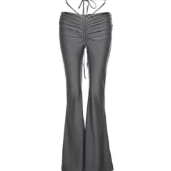Pants & Trousers*Boogzel Clothing Y2K Drawstring Ruched Flare Pants Grey