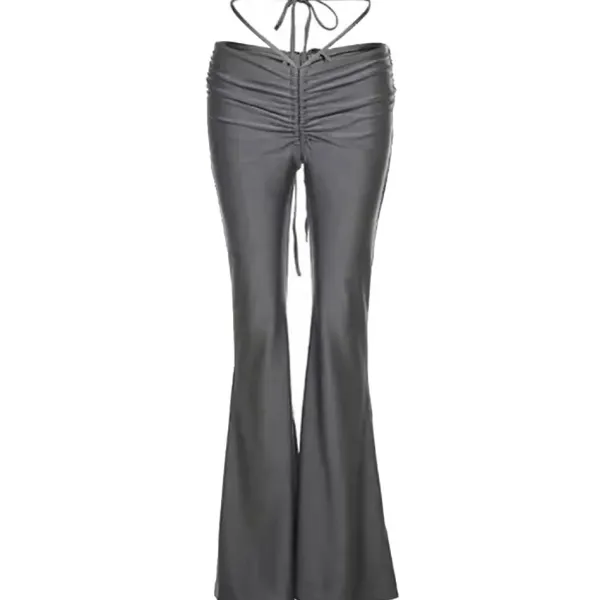 Pants & Trousers*Boogzel Clothing Y2K Drawstring Ruched Flare Pants Grey