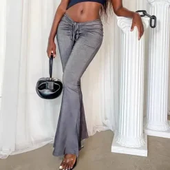 Pants & Trousers*Boogzel Clothing Y2K Drawstring Ruched Flare Pants Grey