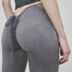 Pants & Trousers*Boogzel Clothing Y2K Drawstring Ruched Flare Pants Grey